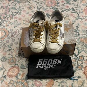Golden Goose White and Gold Star Sneakers